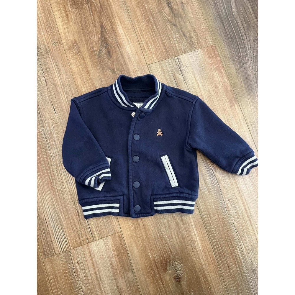 Baby Gap Brannan Bear Varsity Jacket Navy Blue Fleece 6-12 Months